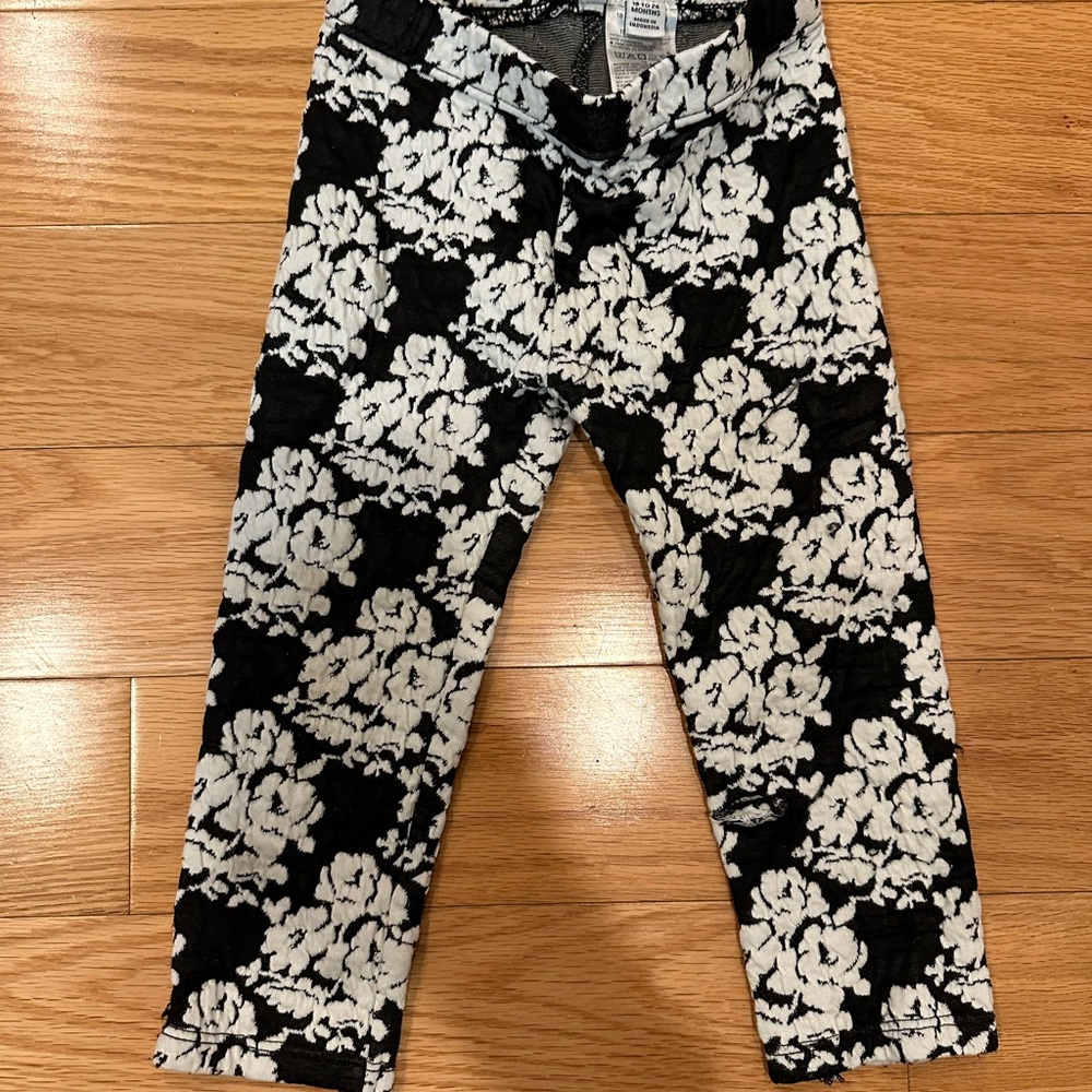 Janie and Jack Girl Black Floral Jacquard Pants 18-24 months